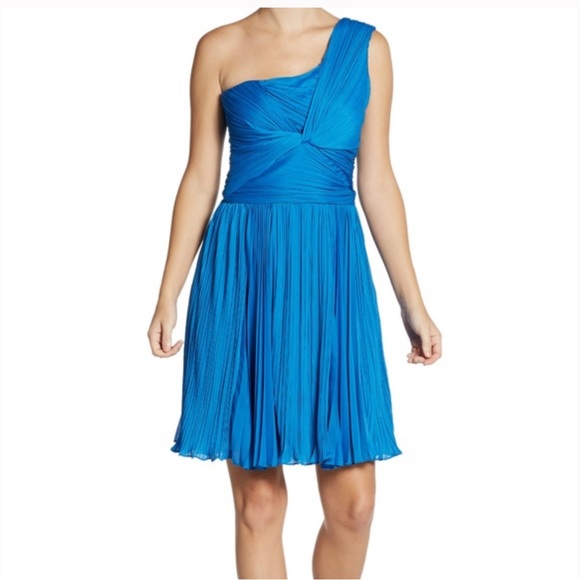 NWT Halston Heritage One-Shoulder Draped Pleated Mini Dress Aquamarine Size 10 - Picture 9 of 9